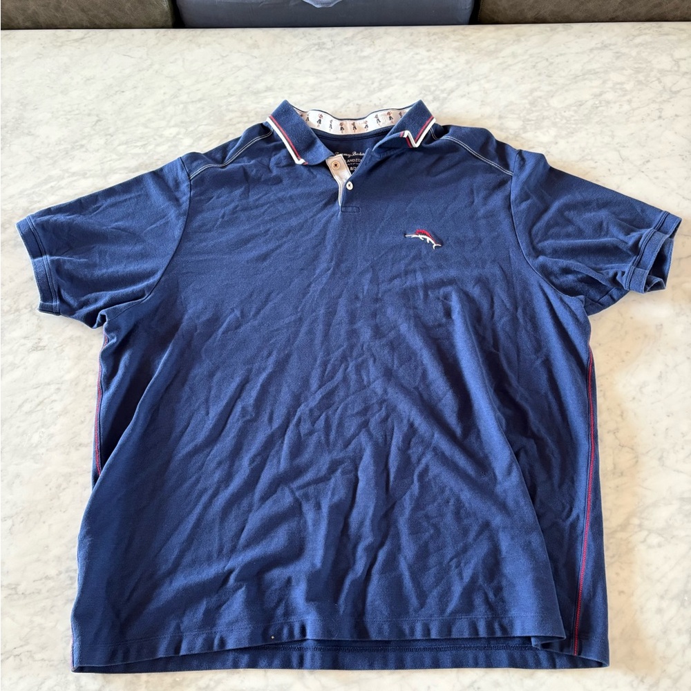 Tommy Bahama Classic Blue Polo with Striped Collar